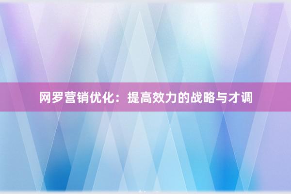 网罗营销优化：提高效力的战略与才调